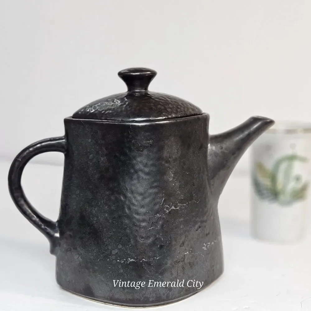 Vtg Designpac Triangular Brown Black Ceramic Teapot Melrose Park Stoneware Lid